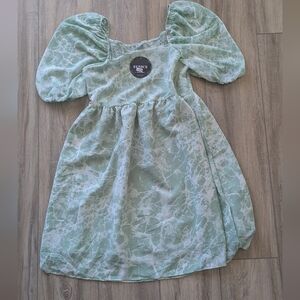 Green Babydoll Puff Sleeve Dress